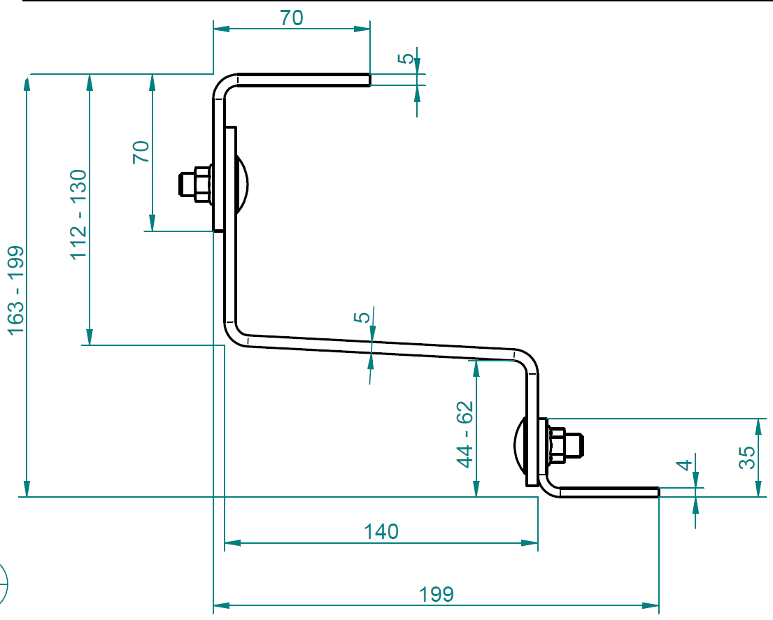 Dachhaken 3-fach verstellbar 140 / 97,5 x 140 x 60,5 / 2 x Bohne 40 / 30 x 5mm