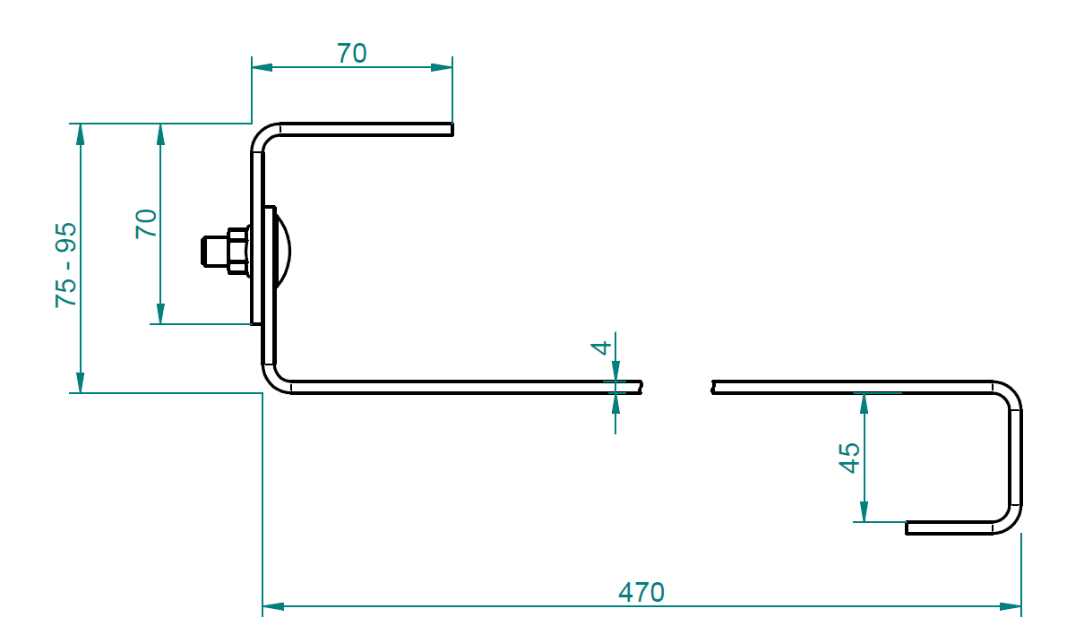 Dachhaken 1-fach verstellbar S 470 x 30 x 4 / Höhe – 45